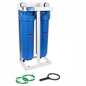 Магістральний фільтр на станині Aquafilter HHBB20A G1'' (латунь) 20BB 45°C 8bar з манометром (без картриджа) - фото