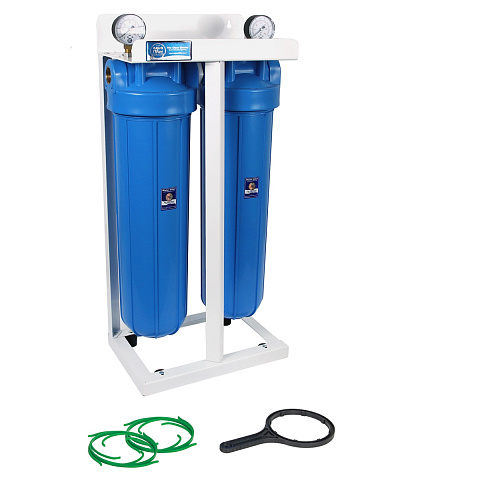 Магістральний фільтр на станині Aquafilter HHBB20A G1'' (латунь) 20BB 45°C 8bar з манометром (без картриджа) - фото