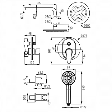 Душовий набір прихованого монтажу FERRO ROTONDO SET-ROT1-P - фото