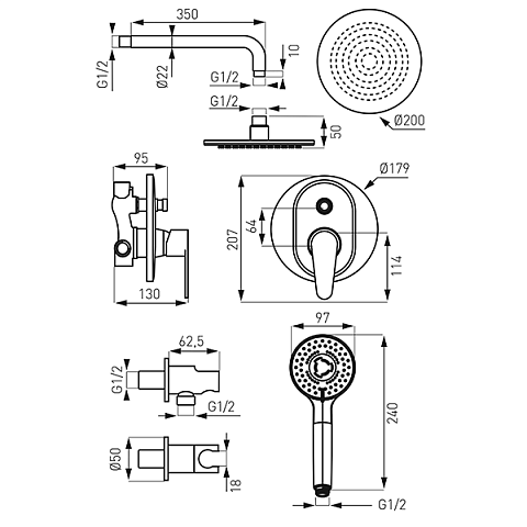 Душевой набор скрытого монтажа FERRO ROTONDO SET-ROT1-P - фото