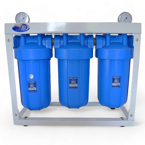 Магистральный фильтр на станине Aquafilter HHBB10B G1'' (латунь) 10BB 45°C 8bar с манометром (без картриджа) - фото