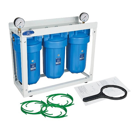 Фільтр для пом'якшення води Aquafilter HHBB10B/HARD G1'' (латунь) 10BB 45°C 8bar з манометром - фото