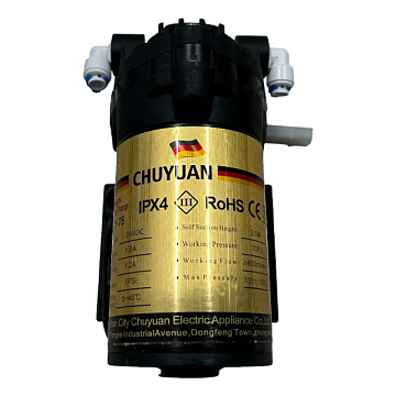 Помпа для обратного осмоса CHUYUAN 24V 0,8л/мин 40°C без трансорматора и датчиков (для мембран 50-75GPD) - фото