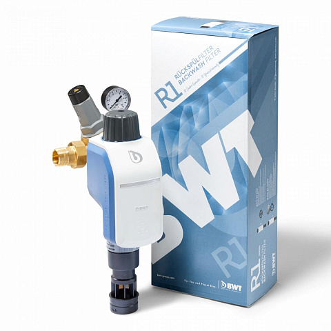 Фільтр зі зворотною промивкою BWT R1 HWS 1'' з редуктором тиску - фото