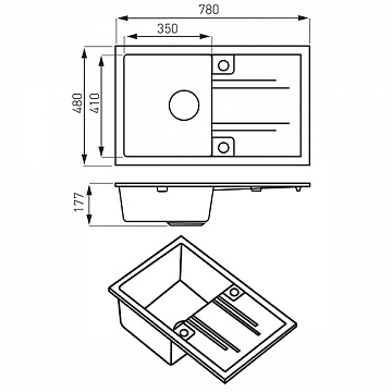 Кухонна мийка з граніту Ferro Mezzo II DRGM3/48/79HA - фото