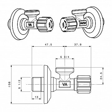 Кран вентильный Albertoni 1/2''х3/4'' с металличеcкой ручкой D914689 - фото