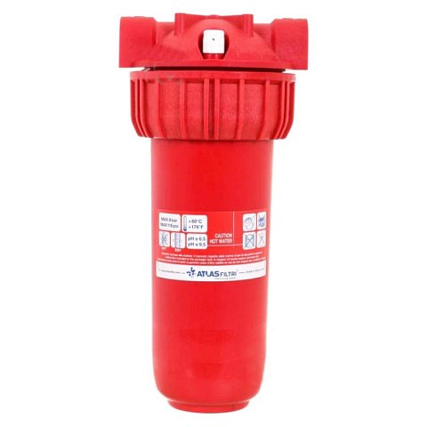 Корпус магистрального фильтра горячей воды Atlas Filtri PLUS HOT 3P Ø1/2'' (пластик) 10'' (senior) MFP SX AB 80°C 8bar KIT ZA111P218 (без картриджа) - фото