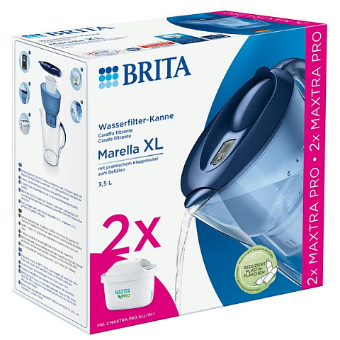 Фільтр-глечик Brita Marella XL Memo Синій 3,5/2,0л (глечик + 2 картриджа Maxtra) - фото