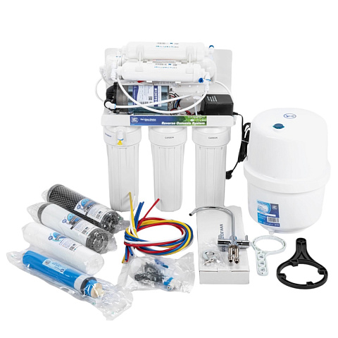 Фільтр зворотного осмосу з помпою Aquafilter RO6-75P (FRO5MP) RP65139715 з мембраною 75GPD та мінералізатором Aimro - фото