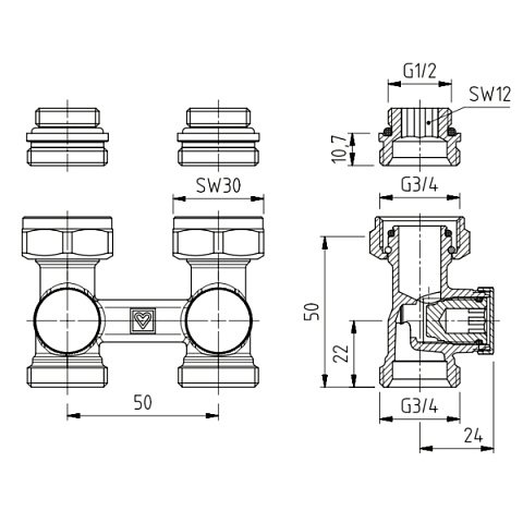 Узел нижнего подключения HERZ 3000-RL-1 угловой 3/4'' (1376641) - фото