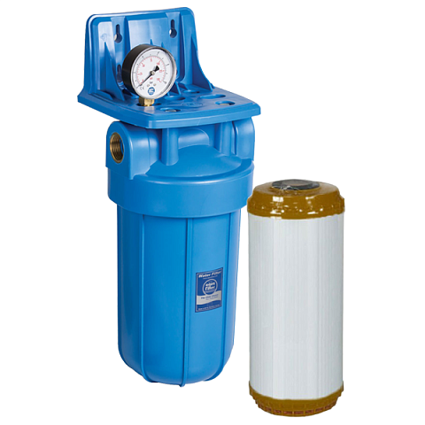 Фільтр для видалення заліза Aquafilter FH10B1-B-WB/FE G1'' (латунь) 10BB 45°C 8bar з манометром (картридж Aquafilter FCCFE10BB) - фото
