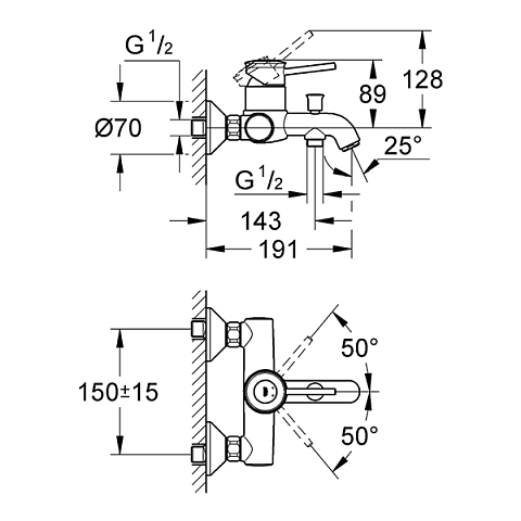 Смеситель для ванной GROHE BauClassic 32865000 - фото