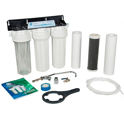 Проточный фильтр питьевой воды Aquafilter FP3-2 под кухонную мойку с краном питьевой воды - фото