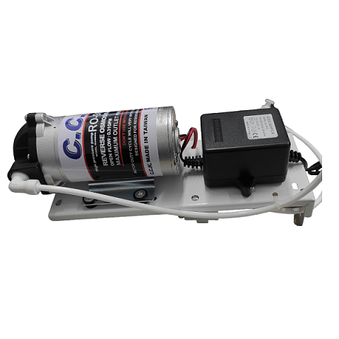 Помпа для системи зворотного осмосу C.C.K. RO-988 24В G3/8'' 40°C на кронштейні з датчиками та трансформатором (для мембран 50-125GPD) - фото