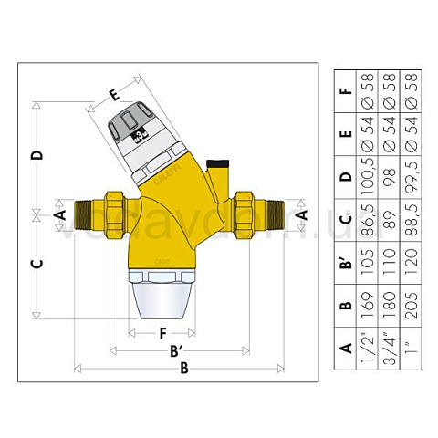 Редуктор понижения давления Caleffi 535150 DN20 3/4'' 25бар 40°C с фильтром и соединением для манометра - фото