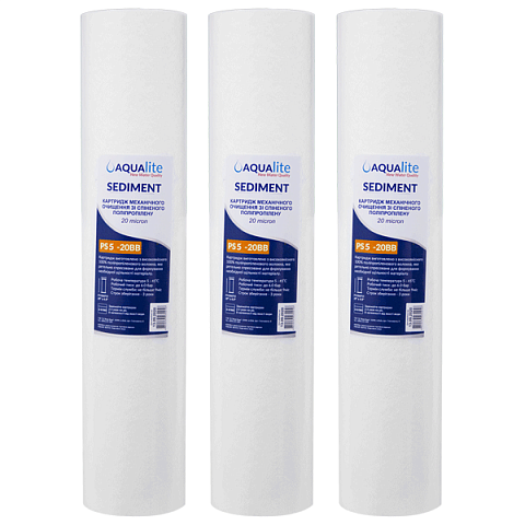 Картридж поліпропіленовий Aqualite PS5M20BB Ø107x506мм 5mcr 45°C (очищення від механічних домішок) (упаковка 3шт) - фото