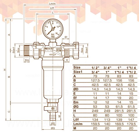 Промывной фильтр Tiemme 3135SM Ø3/4'' 100мкм 65°C 16bar (очистка от механических примесей) - фото