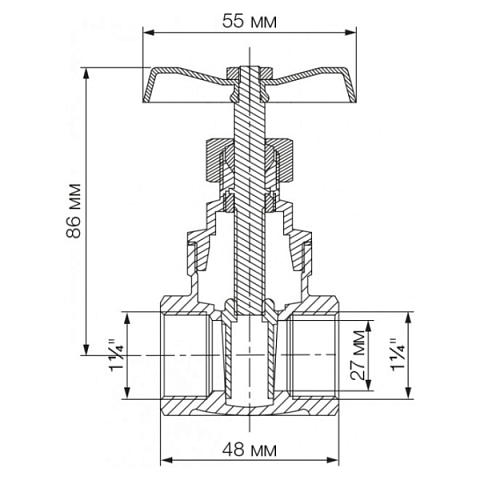 Засувка латунна Bonomi 1 1/4'' ВВ PN10 +80°C 52300010 - фото