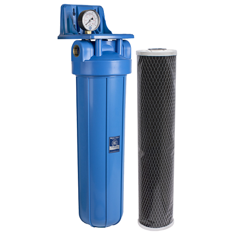 Фільтр для видалення хлору Aquafilter FH20B1-B-WB/BL G1'' (латунь) 20BB 45°C 8bar з манометром (картридж карбон-блок) - фото