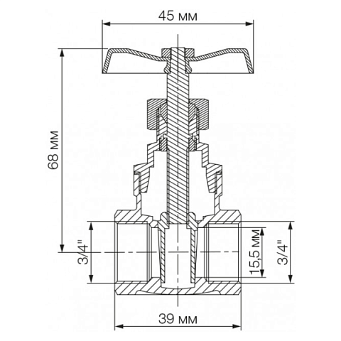 Засувка латунна Bonomi 3/4'' ВВ PN10 +80°C 52300006 - фото