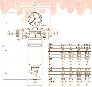 Промивний фільтр Tiemme 3130SM Ø1/2'' 100мкм 95°C 16bar (очищення від механічних домішок) - фото