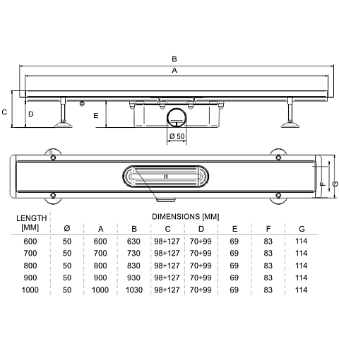 Душовий канал CAPRICORN Aqua Ambient без решітки 900 мм c сифоном - фото