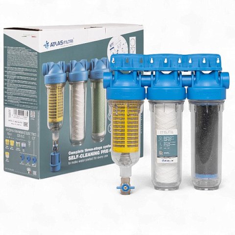 Фільтр Atlas HYDRA RAINMASTER TRIO Ø1/2'' + картриджі RAH, LA, FA 45°C 8bar RA6095214 - фото