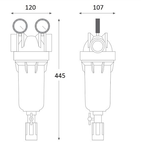 Фільтр самопромивний ATLAS FILTRI HYDRA M Ø1/2'' (латунь) з манометрами + картридж RSH 50mcr KIT RA6000120 - фото
